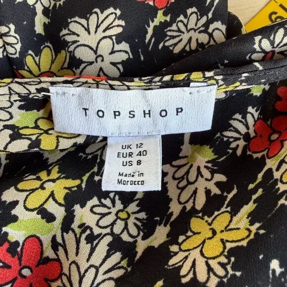Topshop Grunge Midi Dress V-Neck Front Panel Black Floral Print Size 8 - Picture 6 of 10